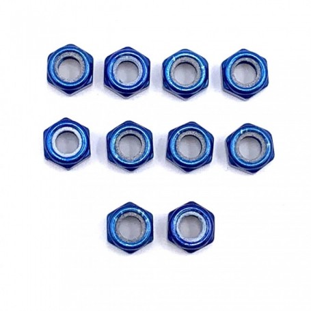 Pack de 10 Ecrou Nylstop en Aluminium 7075 M10 x (1.50mm) Anodisé Bleu